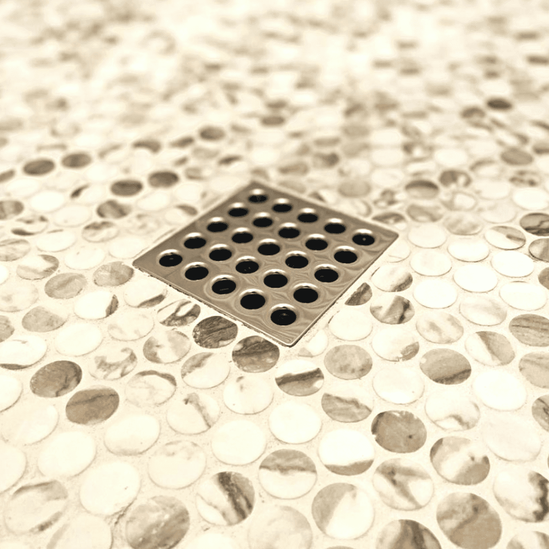 E4409 - Ebbe PRO Drain Cover - Polished Nickel - Penny Round Tile Shower